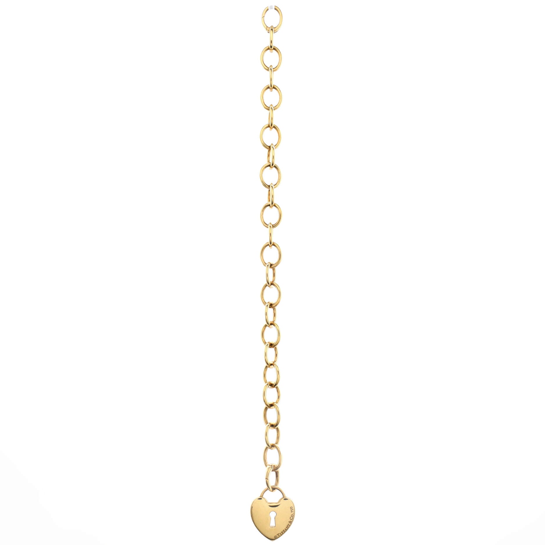 Heart Lock Round Link Chain Bracelet 18K Yellow Gold