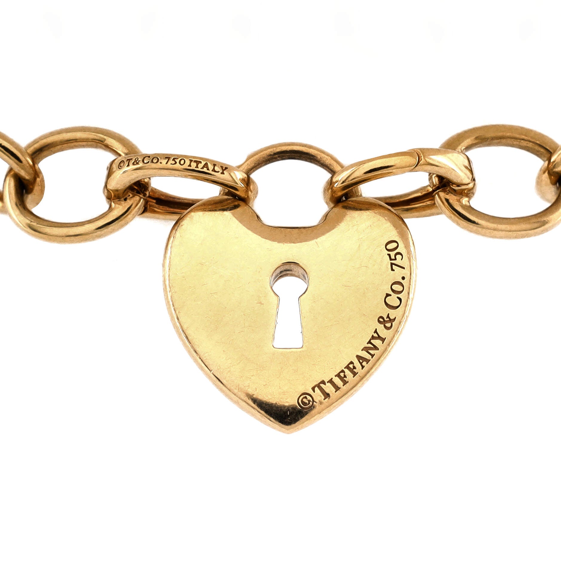 Heart Lock Round Link Chain Bracelet 18K Yellow Gold