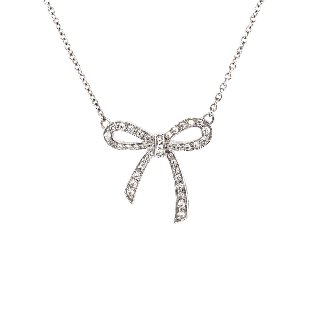 Bow Pendant Necklace Platinum and Diamonds Medium