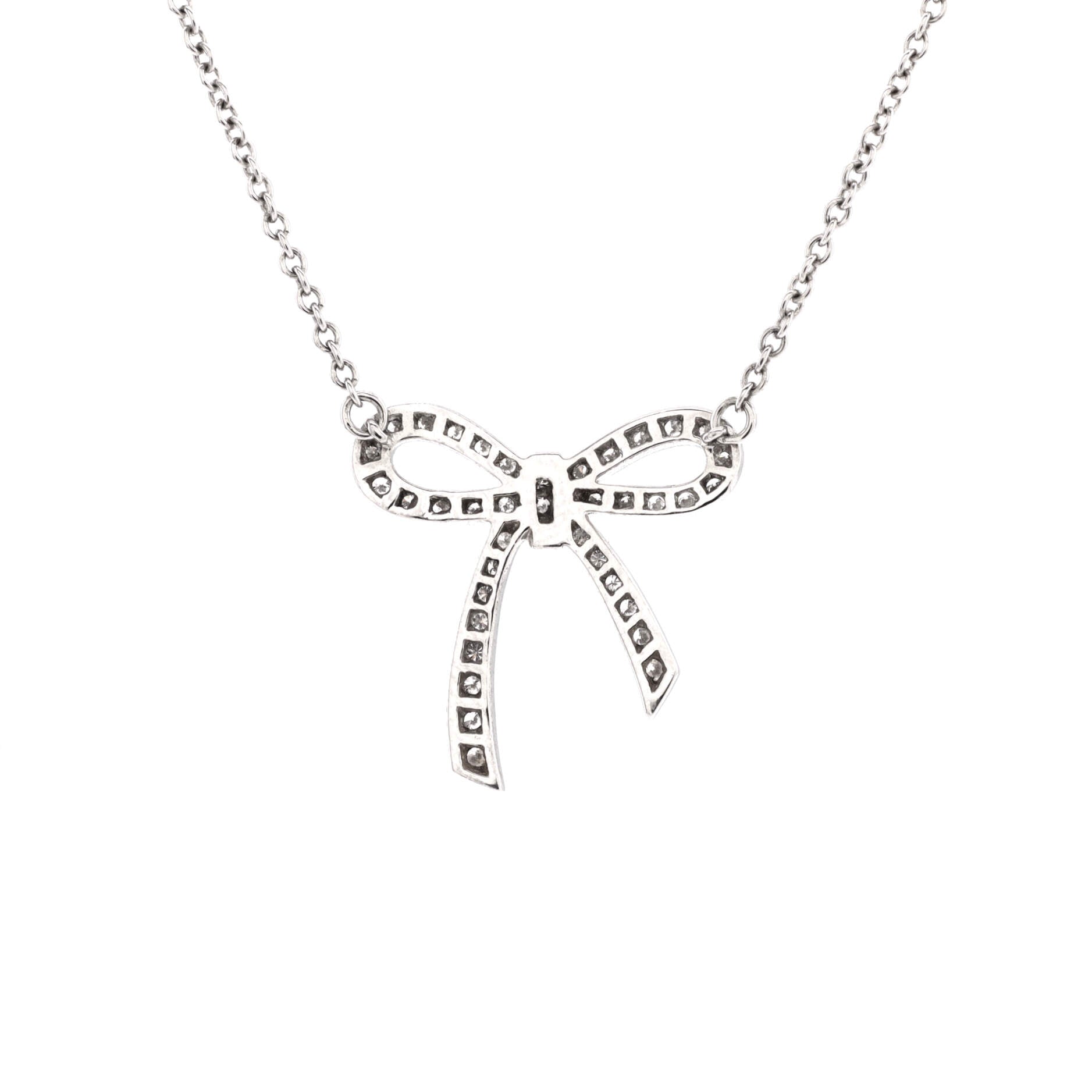 Bow Pendant Necklace Platinum and Diamonds Medium