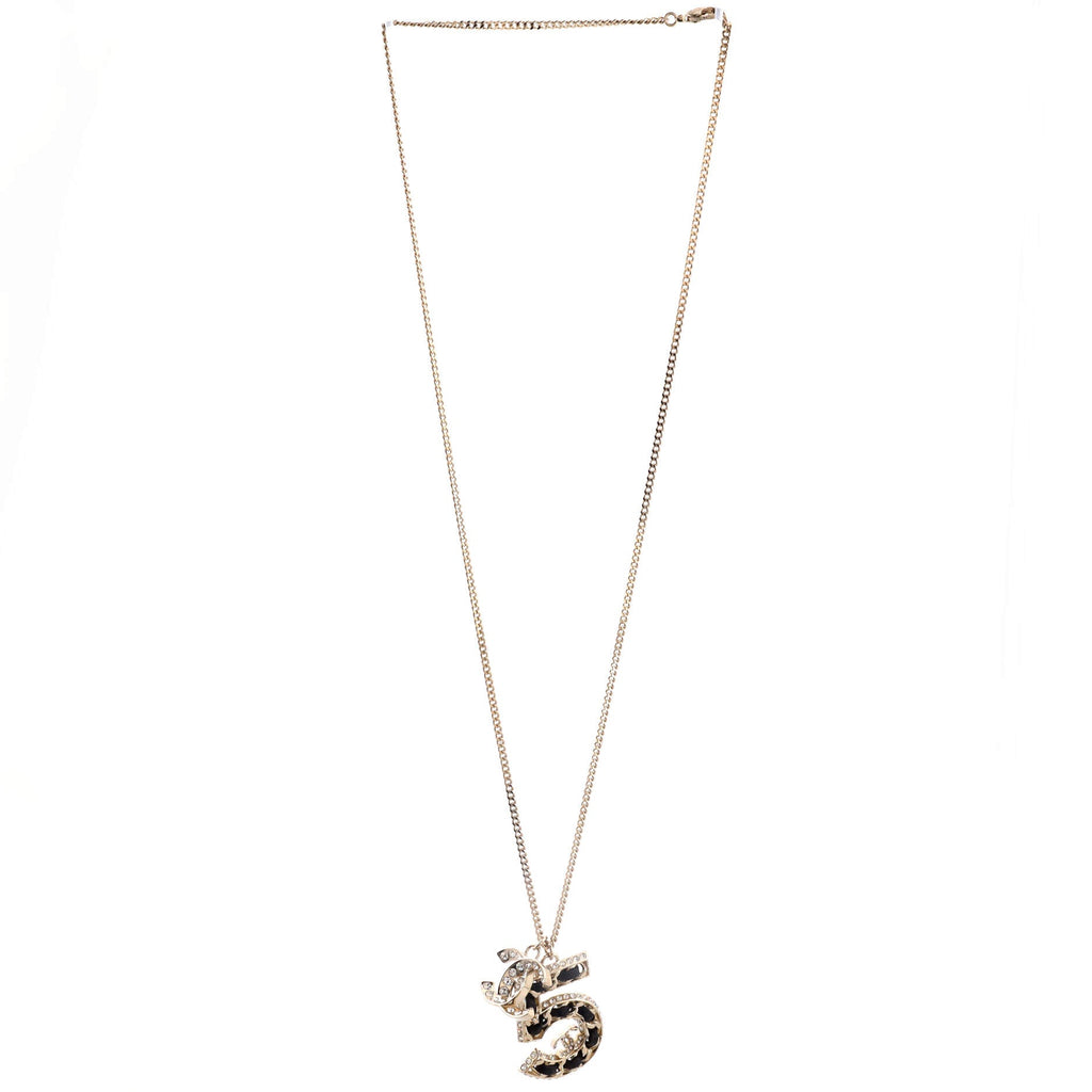 CC No.5 Woven Chain Pendant Necklace Metal with Leather and Crystals