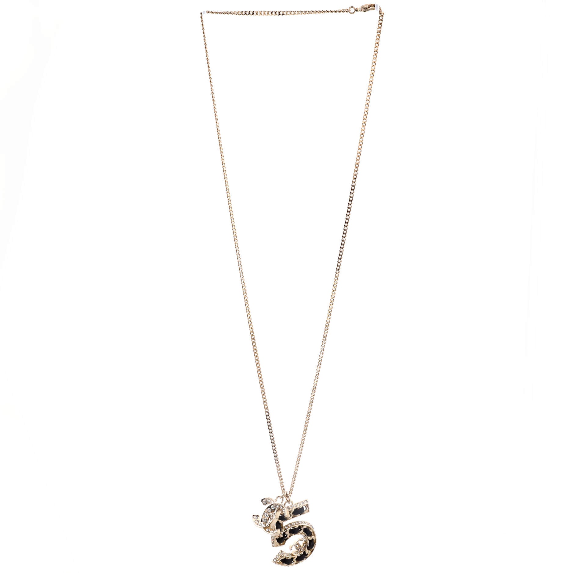 CC No.5 Woven Chain Pendant Necklace Metal with Leather and Crystals