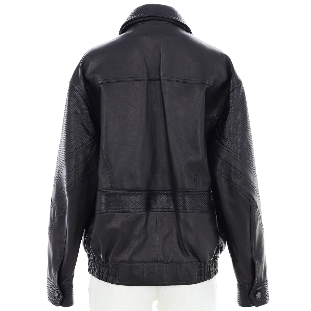 Women's Paneled Double Collar Zip Jacket Leather and Python