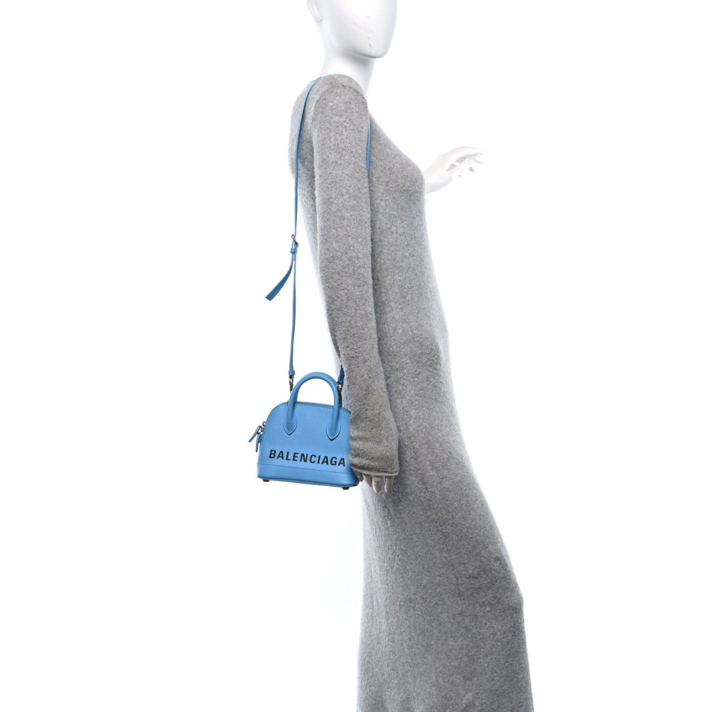 Signature Grained Calfskin Logo XXS Ville Top Handle Bag Baby Blue Black