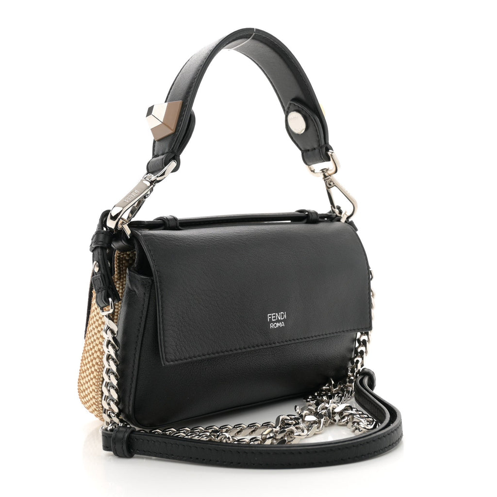 Paglia Vitello Dolce Paillettes Flowerland Studded Striped Micro Double Baguette Natural Multicolor