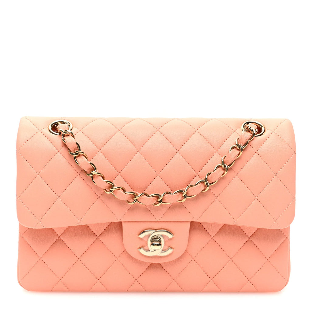 Lambskin Quilted Small Double Flap Light Orange