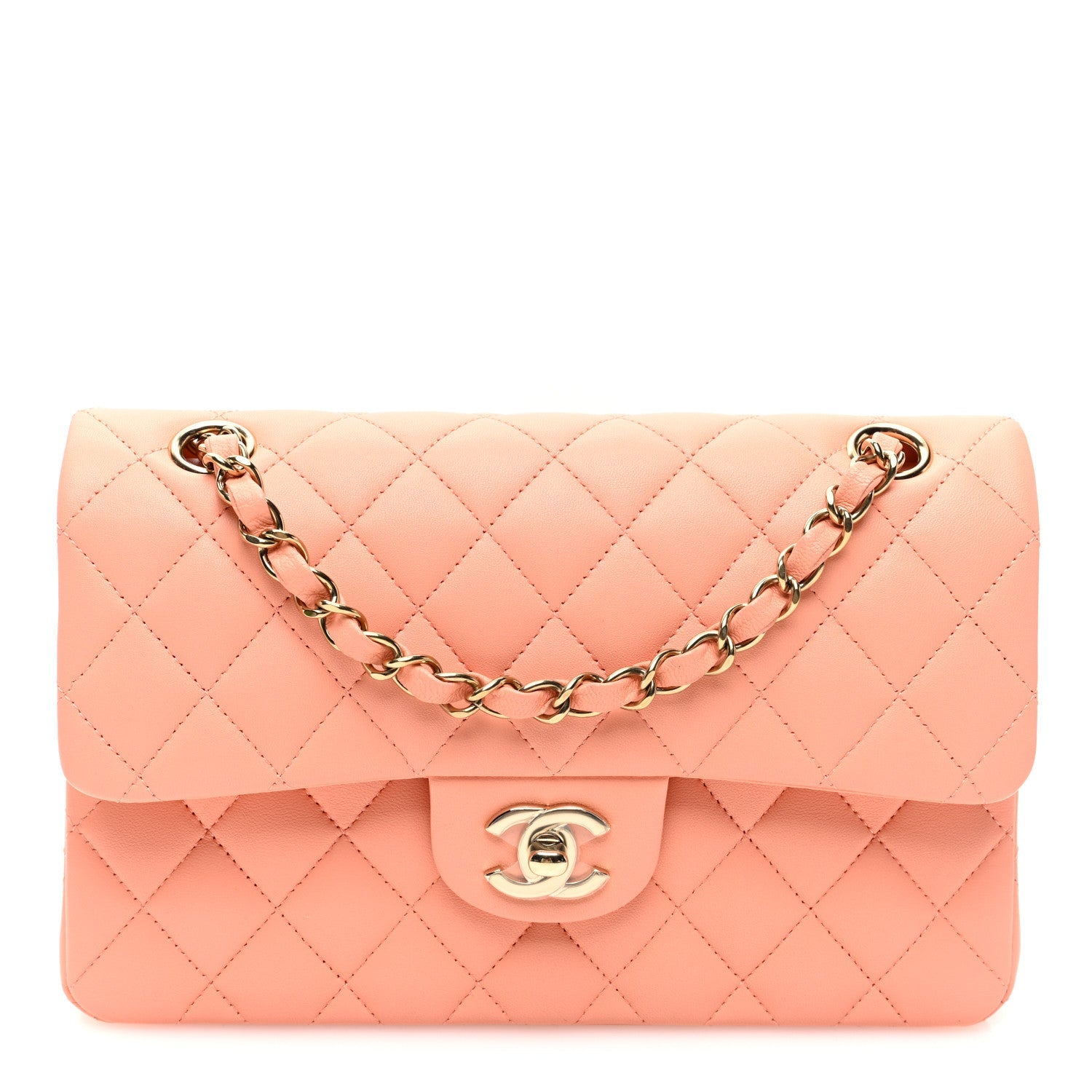 Lambskin Quilted Small Double Flap Light Orange