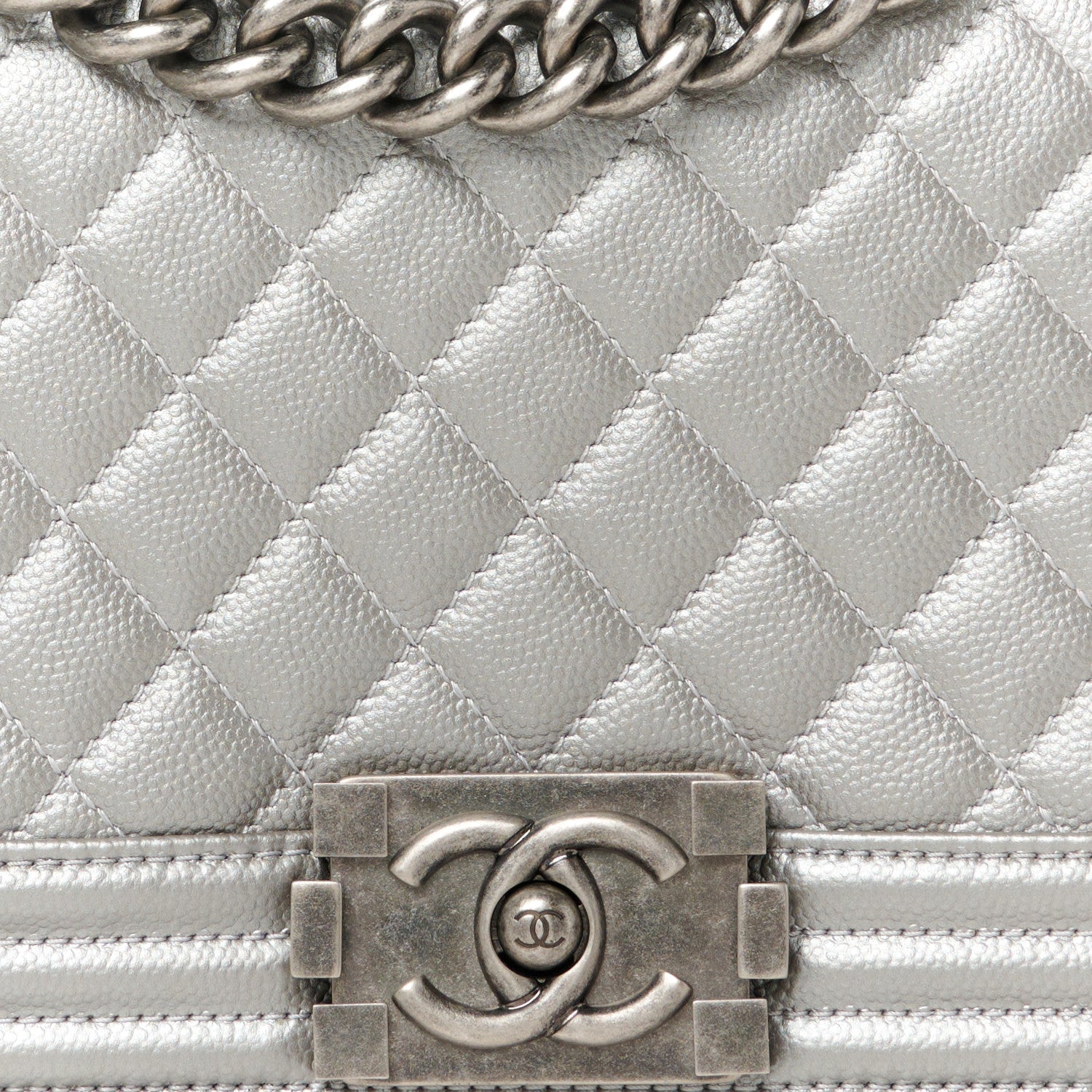 Metallic Caviar Quilted Medium Boy Flap Silver