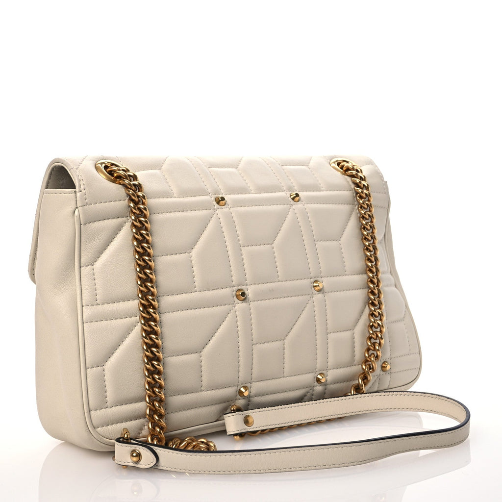 Calfskin Matelasse Studded Medium GG Marmont Shoulder Bag White