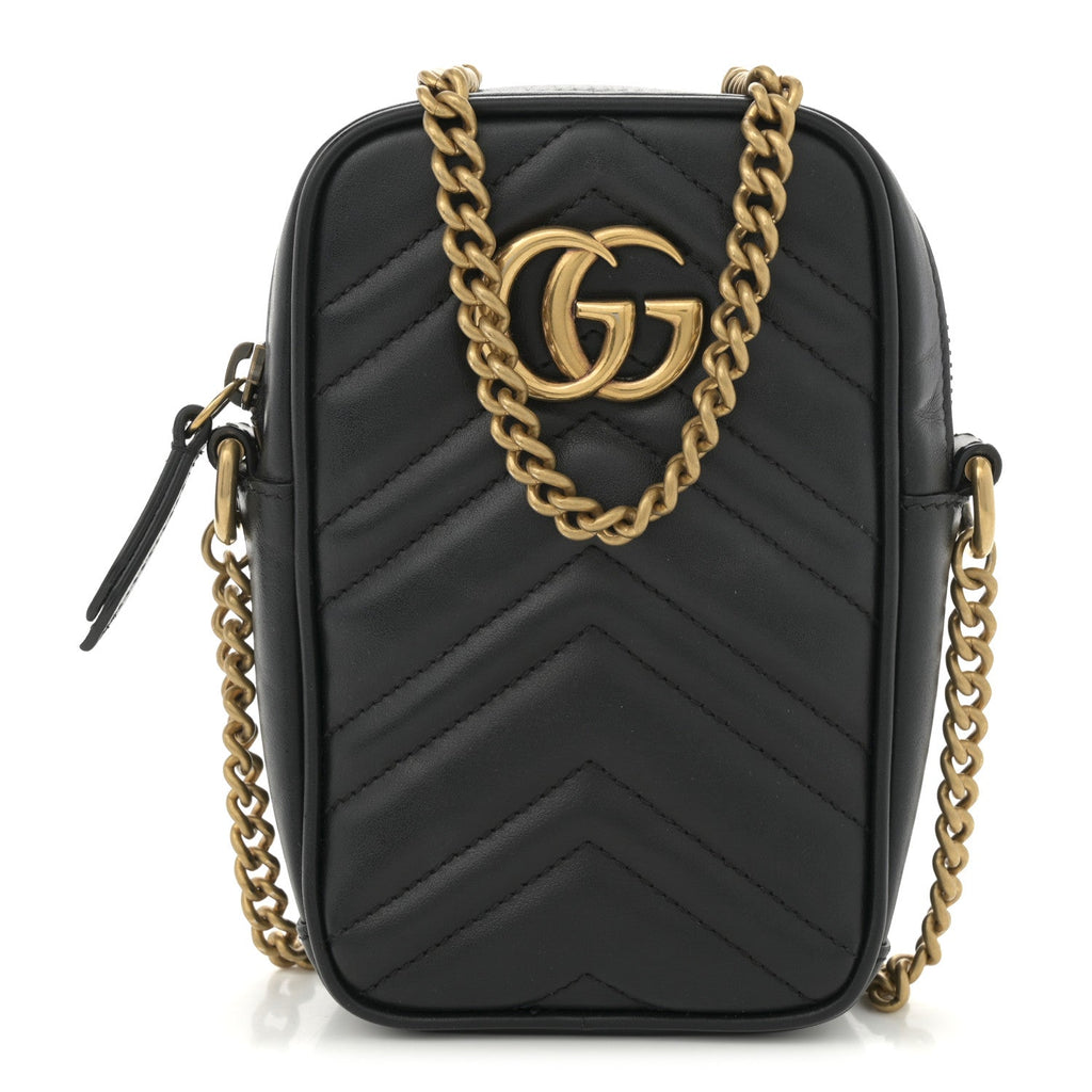 Calfskin Matelasse Mini GG Marmont Crossbody Bag Black