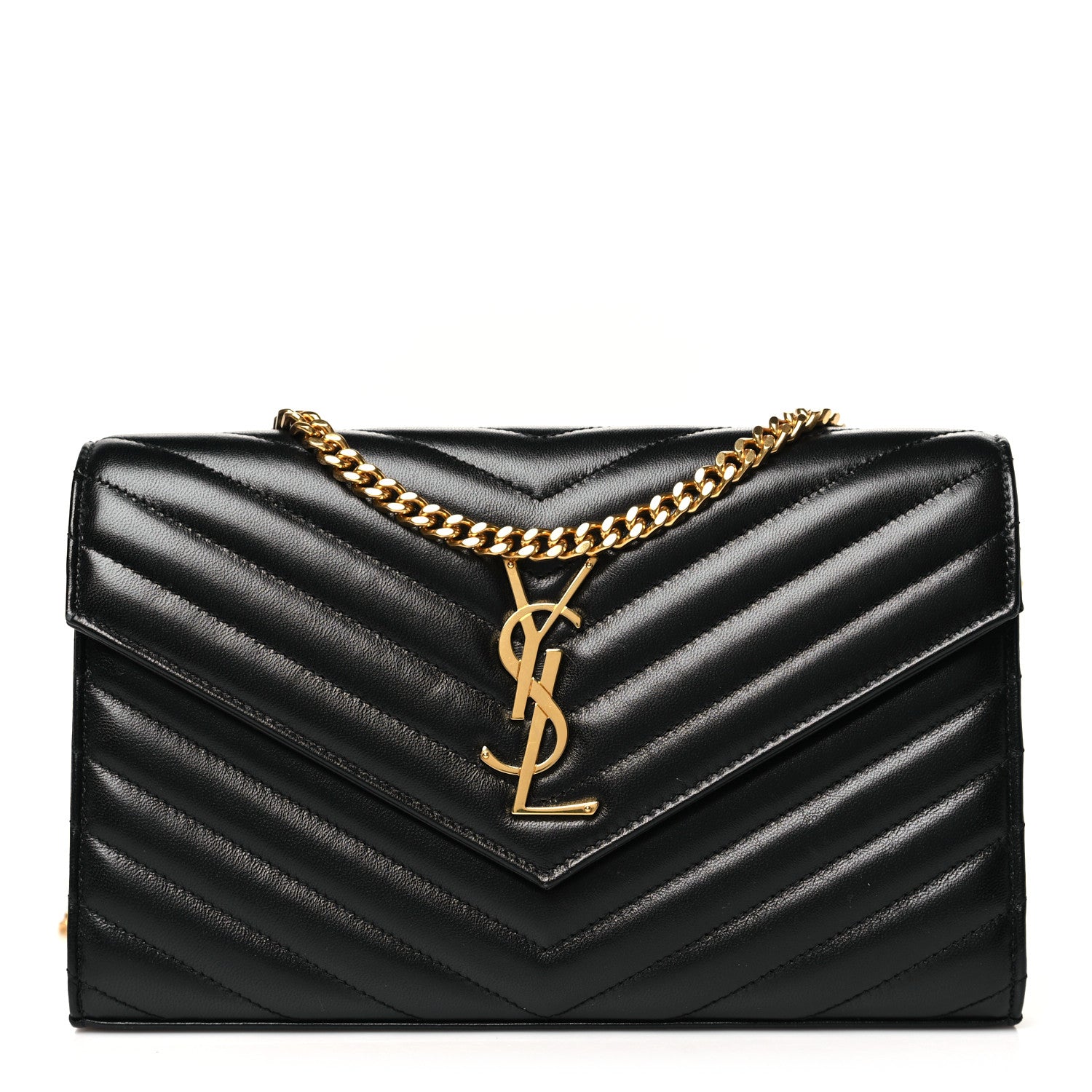 Grain De Poudre Matelasse Chevron Monogram Chain Wallet Black