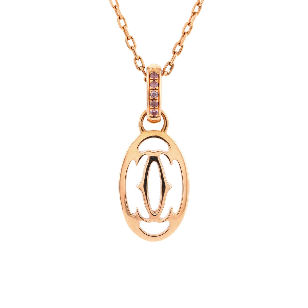 Logo Double C Pendant Necklace 18K Rose Gold with Pink Sapphires