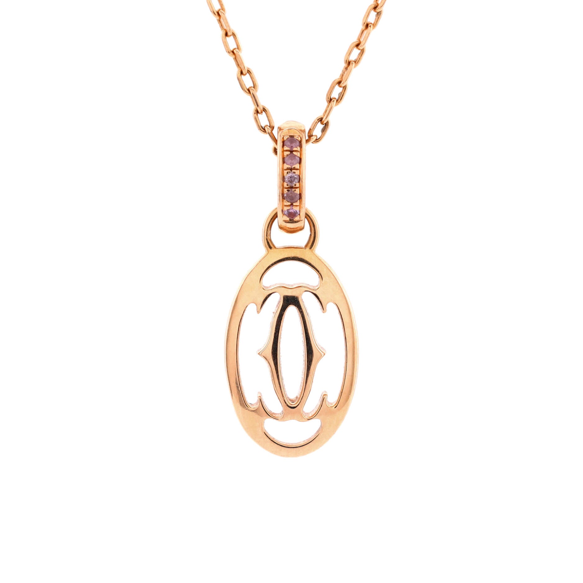 Logo Double C Pendant Necklace 18K Rose Gold with Pink Sapphires