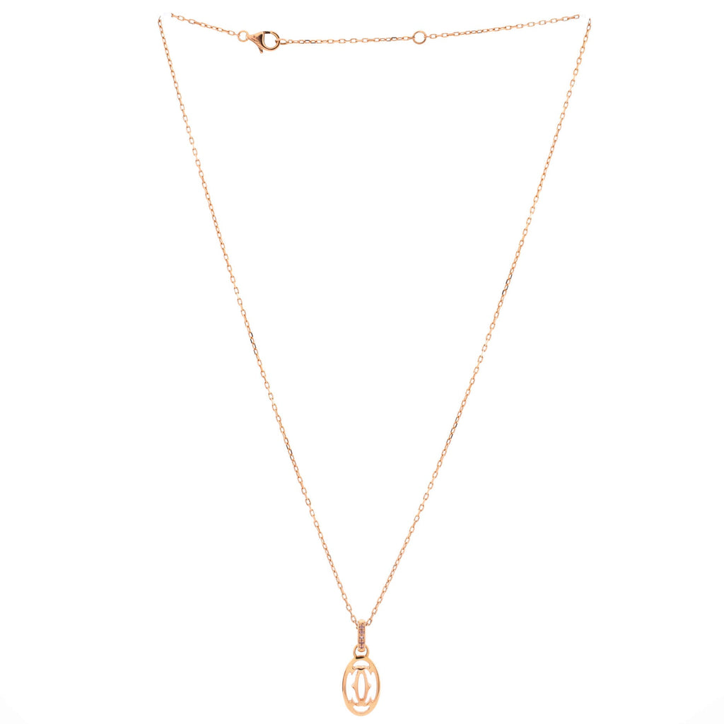 Logo Double C Pendant Necklace 18K Rose Gold with Pink Sapphires