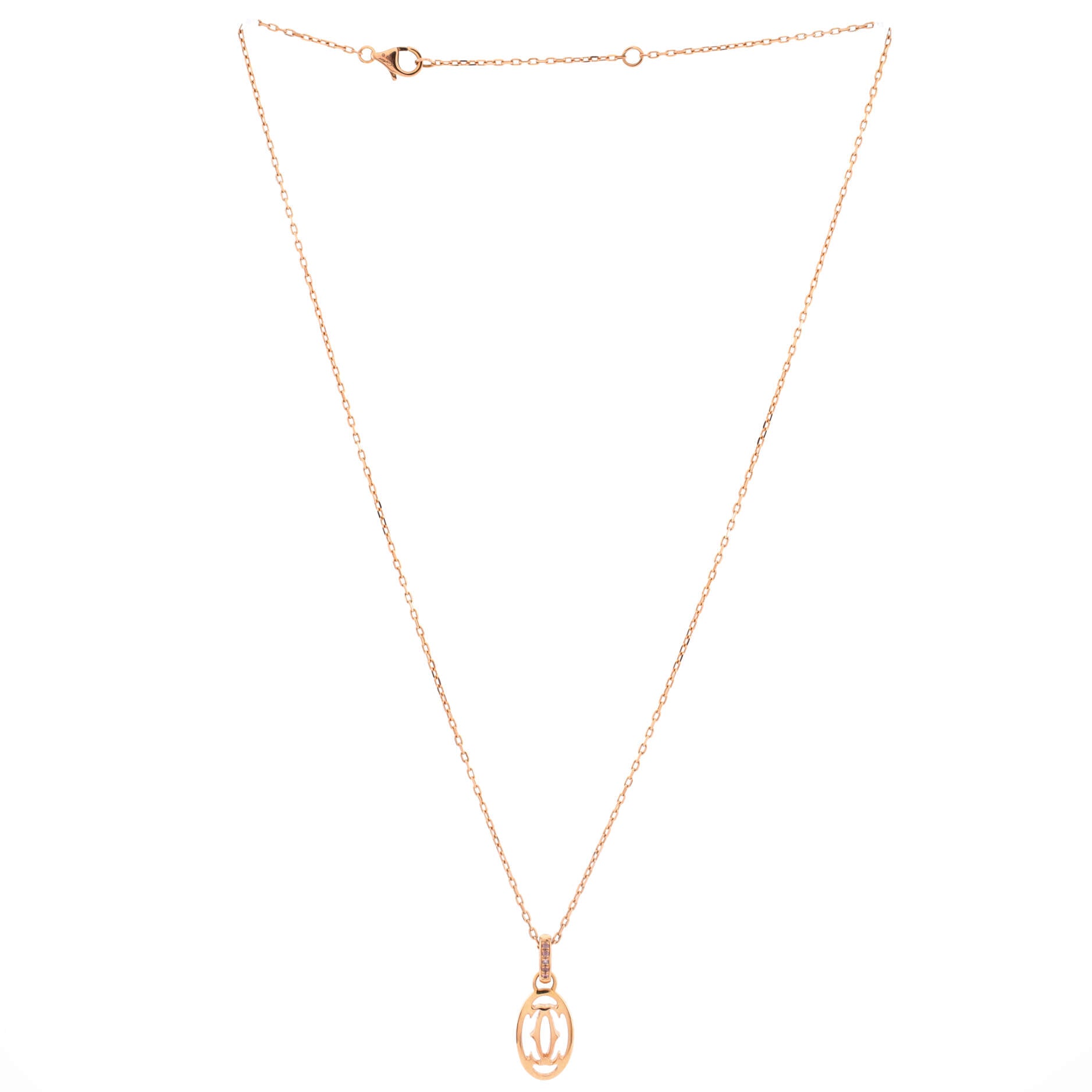 Logo Double C Pendant Necklace 18K Rose Gold with Pink Sapphires