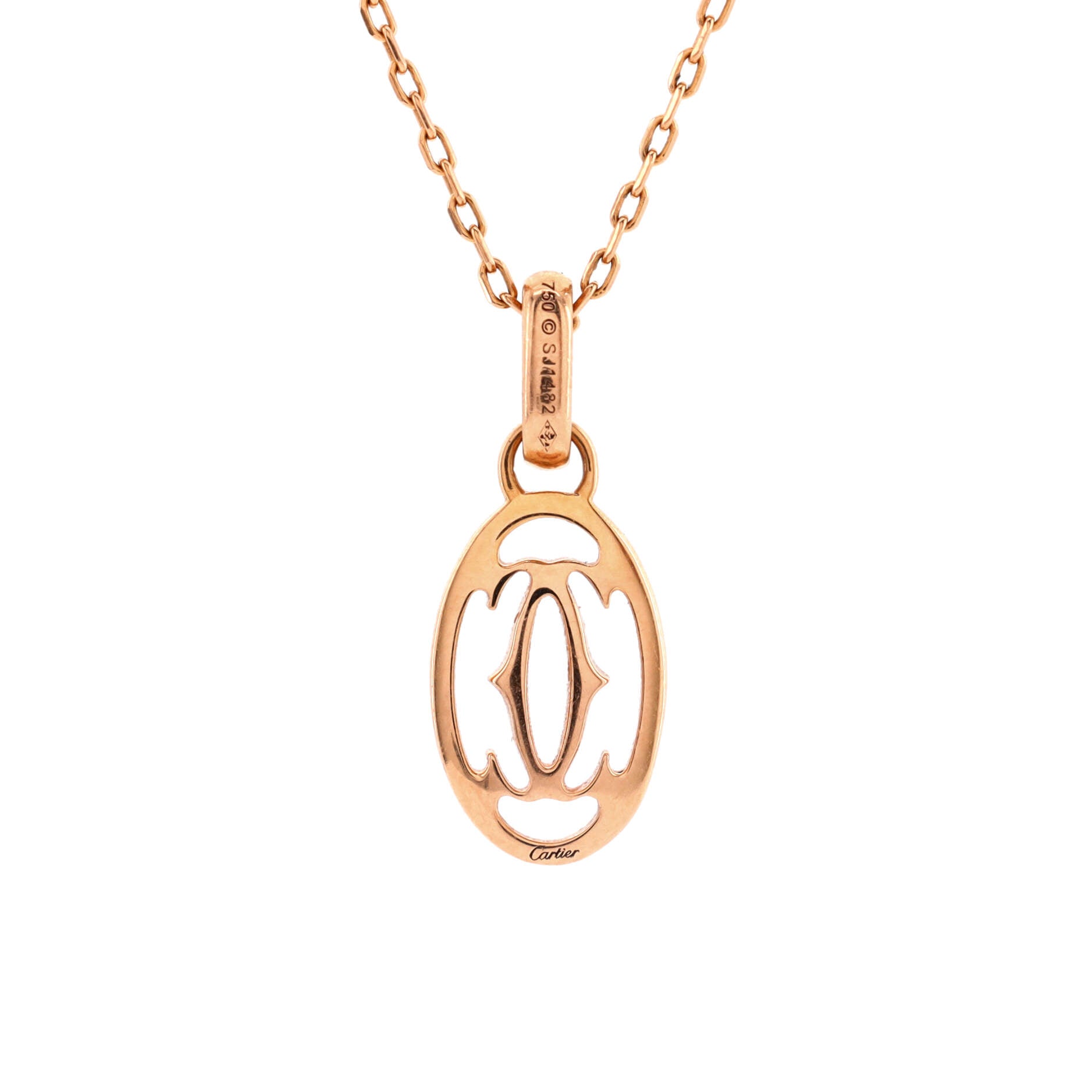 Logo Double C Pendant Necklace 18K Rose Gold with Pink Sapphires