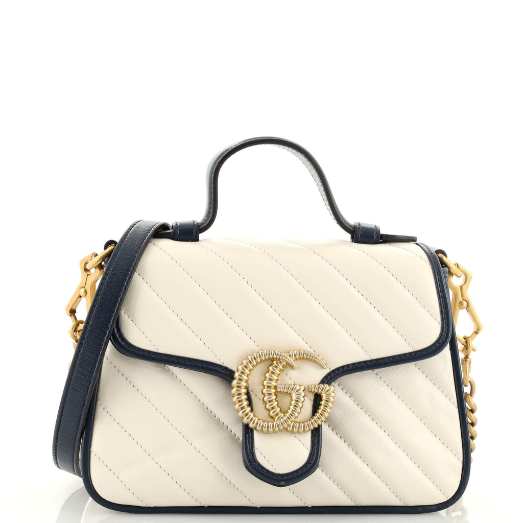 GG Marmont Top Handle Flap Bag Diagonal Quilted Leather Mini