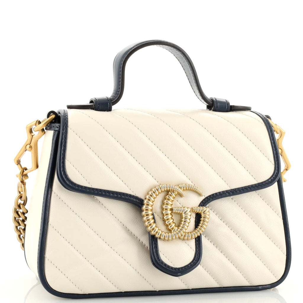 GG Marmont Top Handle Flap Bag Diagonal Quilted Leather Mini