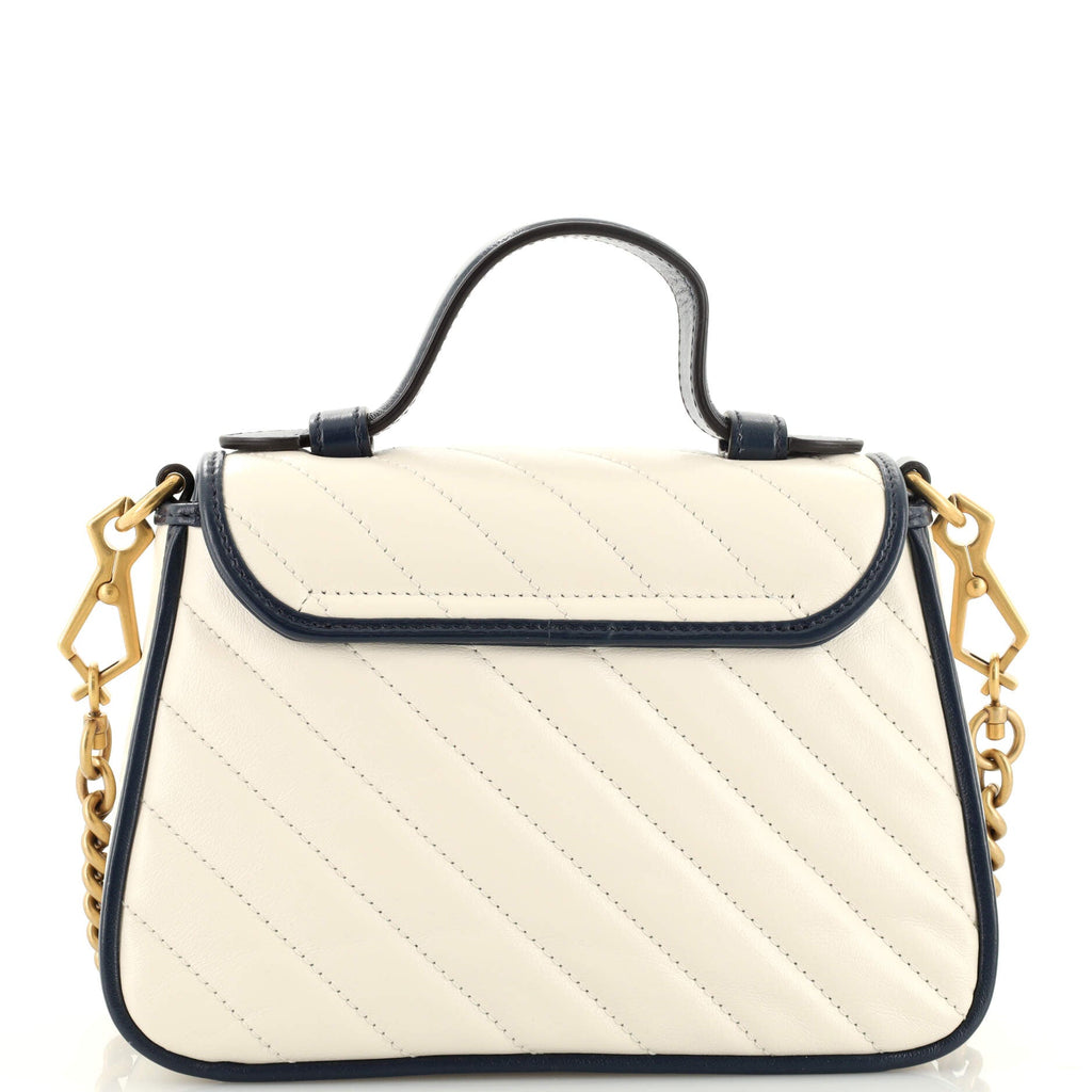 GG Marmont Top Handle Flap Bag Diagonal Quilted Leather Mini