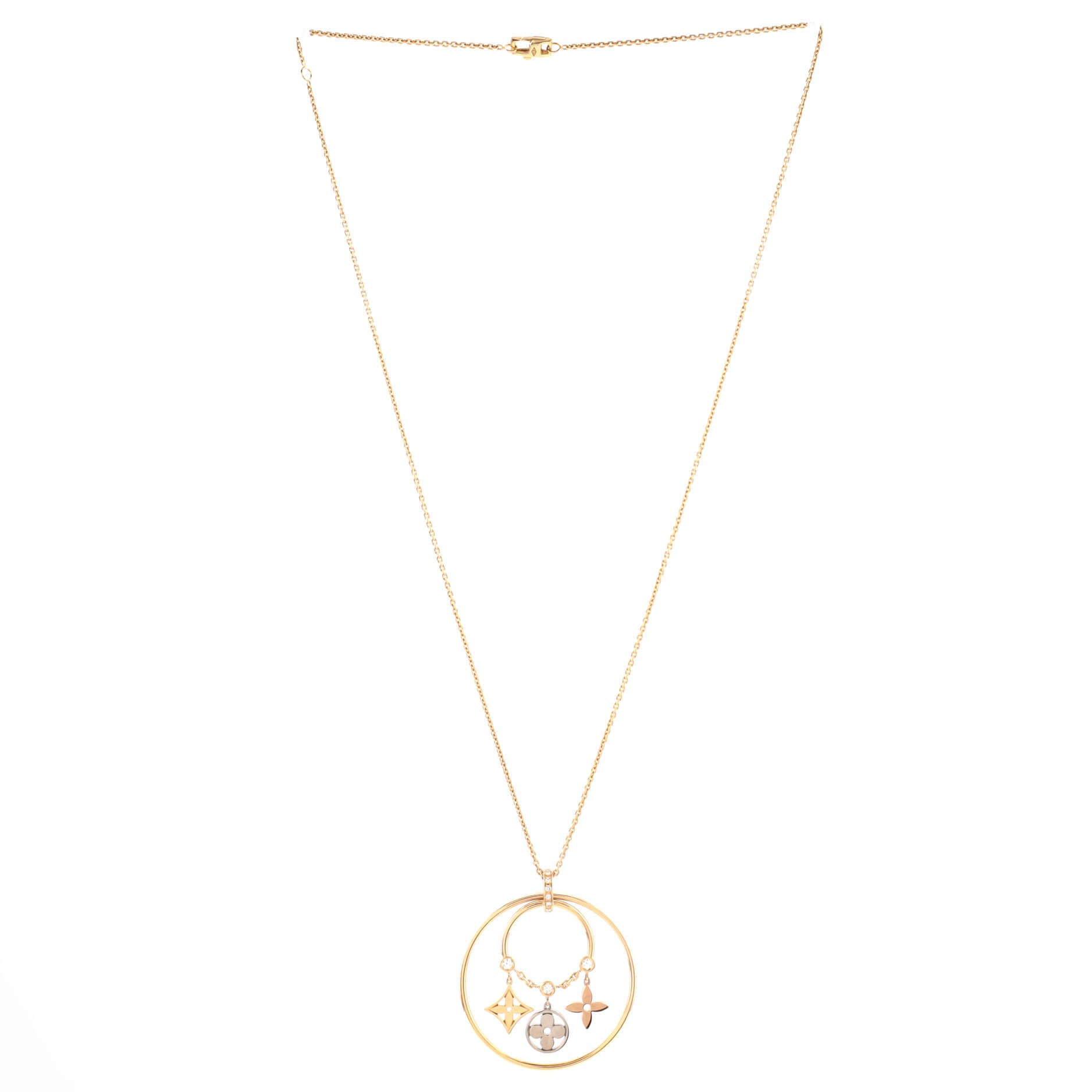 Blossom Circle Pendant Necklace 18K Tri Color Gold with Diamond