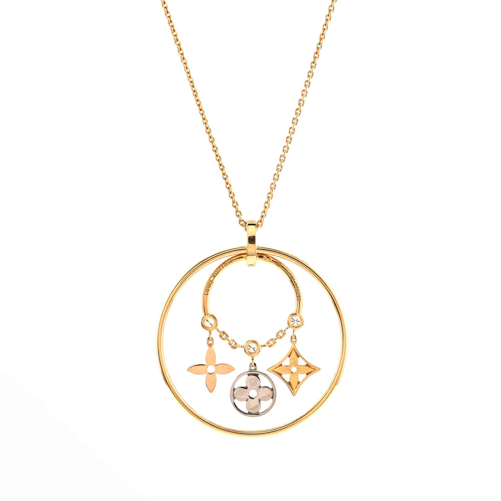 Blossom Circle Pendant Necklace 18K Tri Color Gold with Diamond