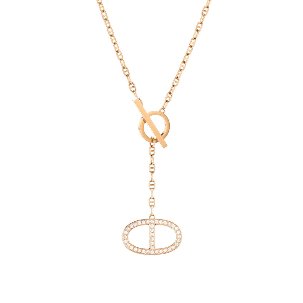 Chaine d'Ancre Contour Pendant Necklace 18K Rose Gold with Diamonds Large