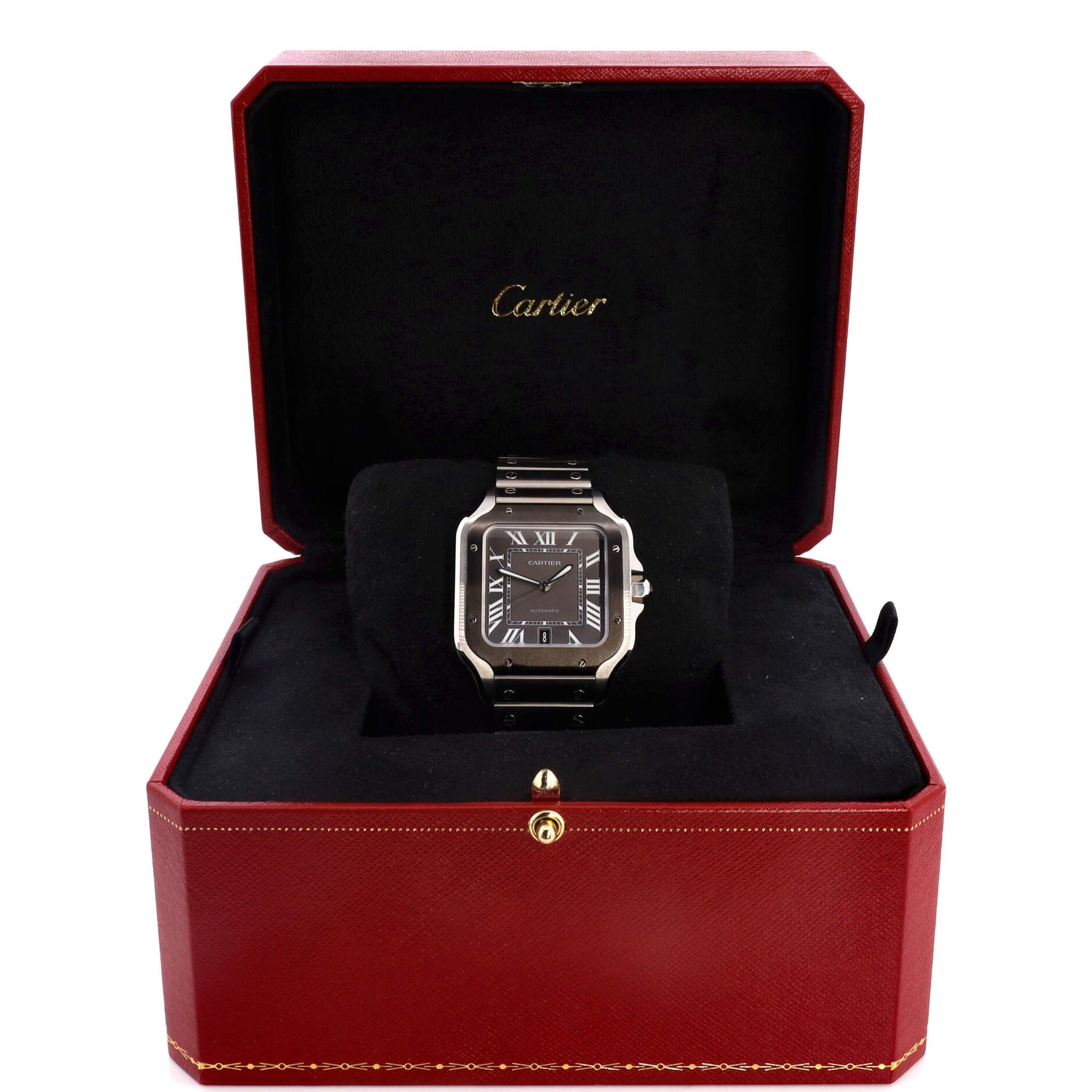 Santos De Cartier Automatic Watch Stainless Steel with ADLC Stainless Steel Bezel 40