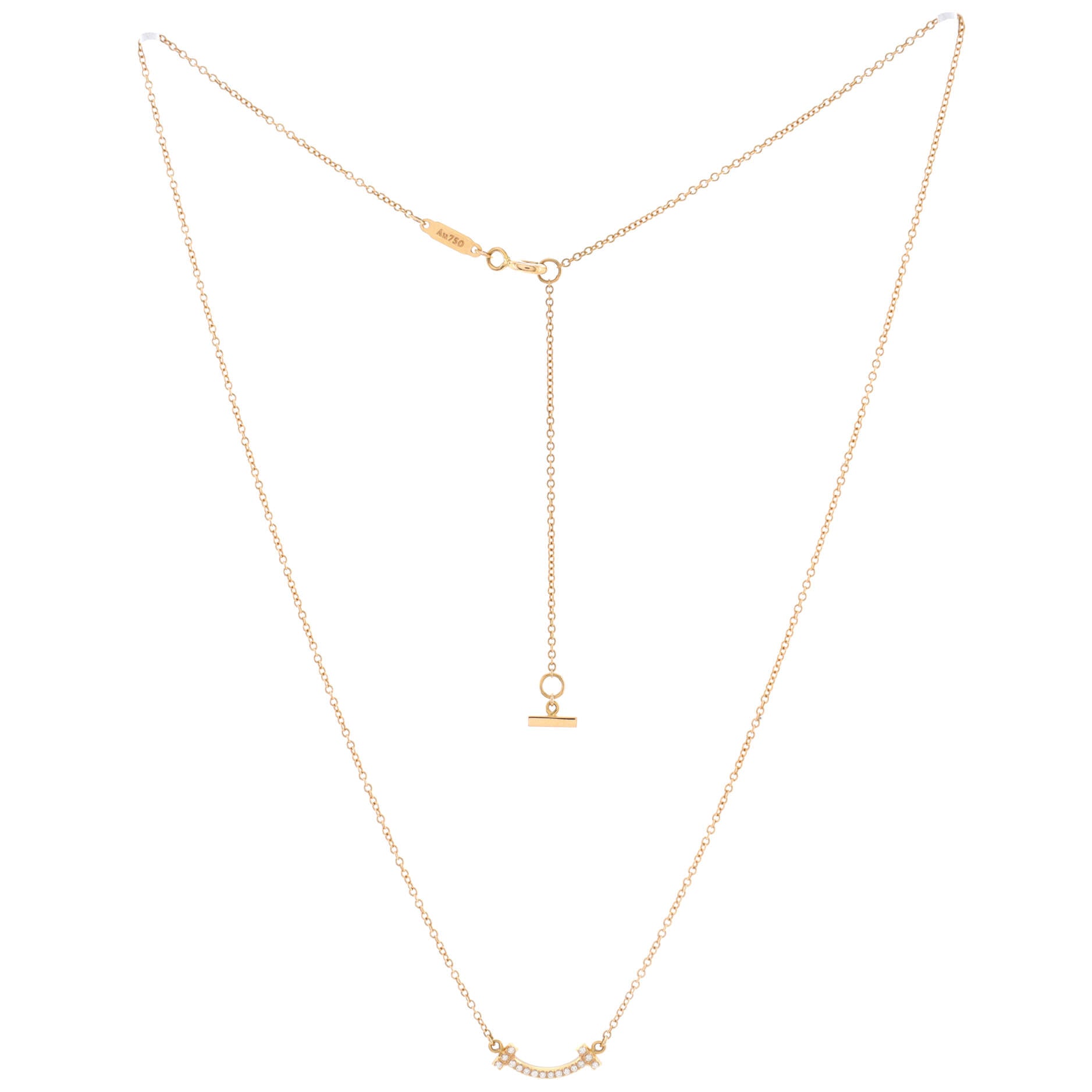 T Smile Pendant Necklace 18K Rose Gold with Diamonds Mini