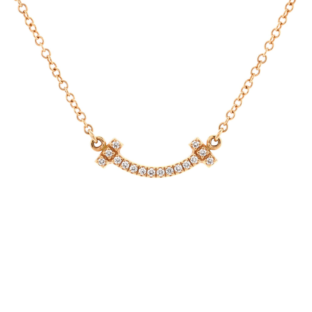 T Smile Pendant Necklace 18K Rose Gold with Diamonds Mini