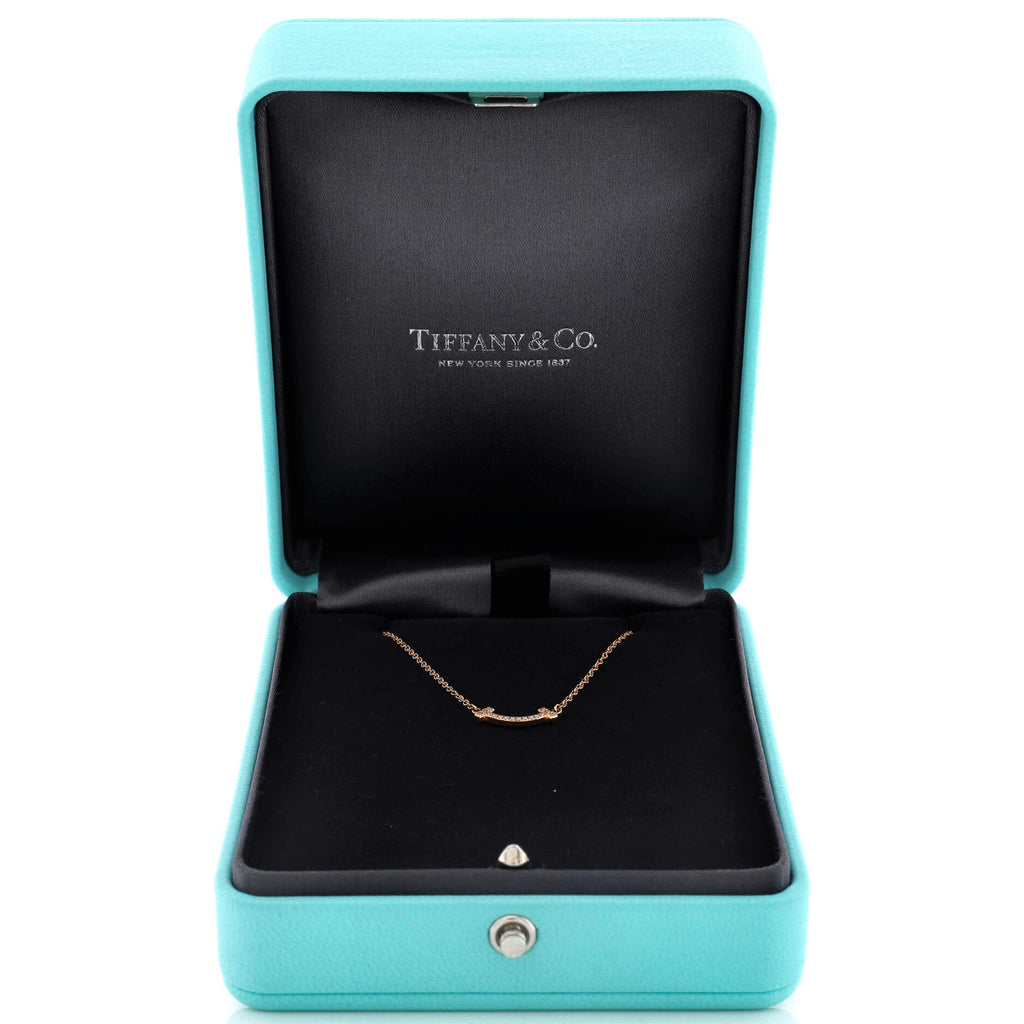 T Smile Pendant Necklace 18K Rose Gold with Diamonds Mini