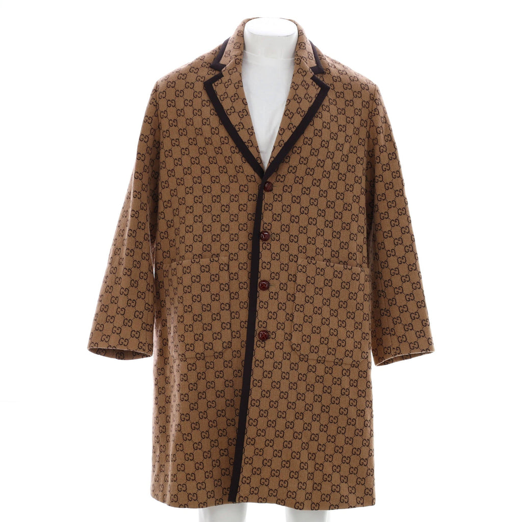 Men's Single Breasted Long Coat GG Wool Blend