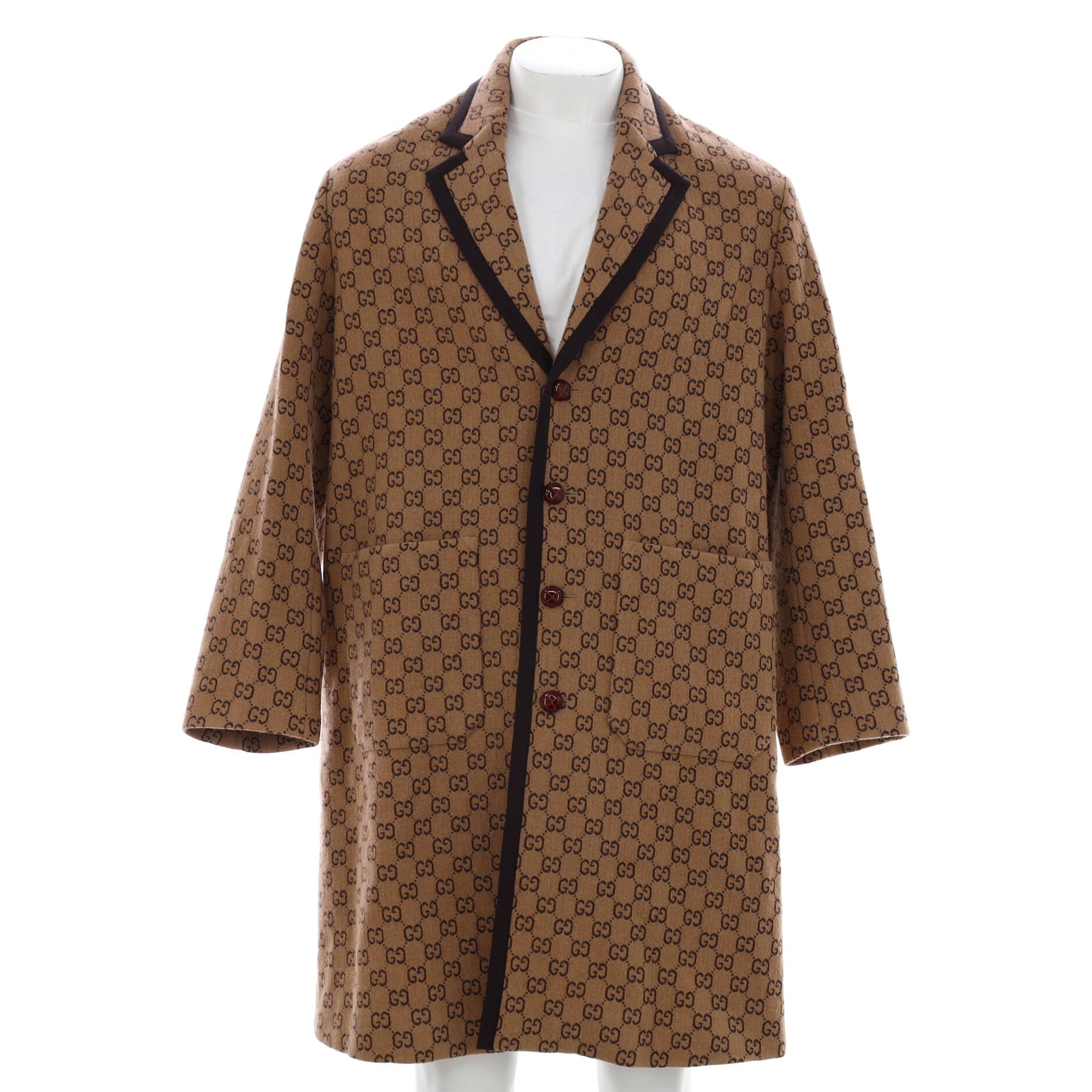 Men's Single Breasted Long Coat GG Wool Blend
