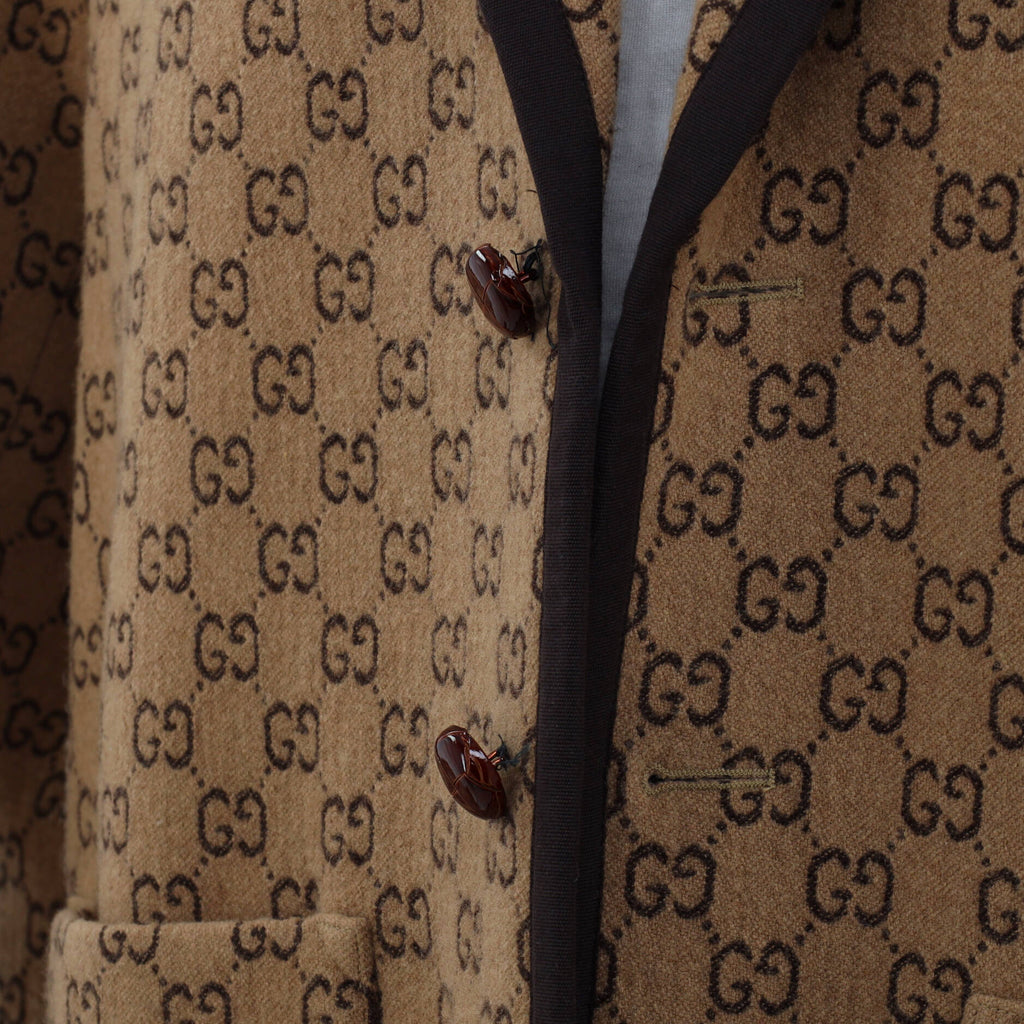Men's Single Breasted Long Coat GG Wool Blend