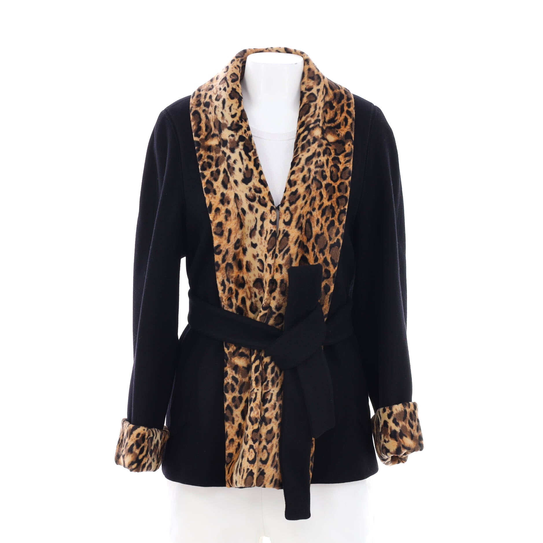 Women's Leopard Panels Coat Wool Blend