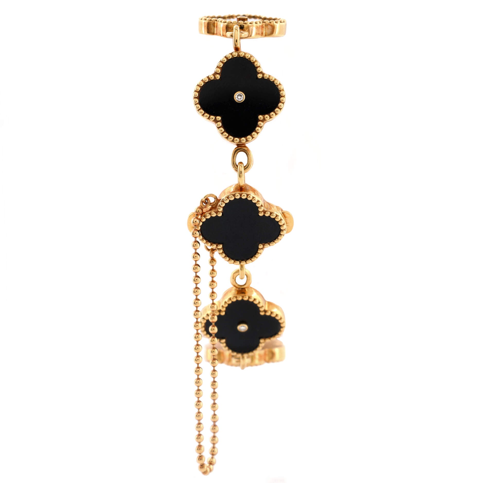 Vintage Alhambra Quartz Watch Yellow Gold and Onyx with Diamond Markers 26