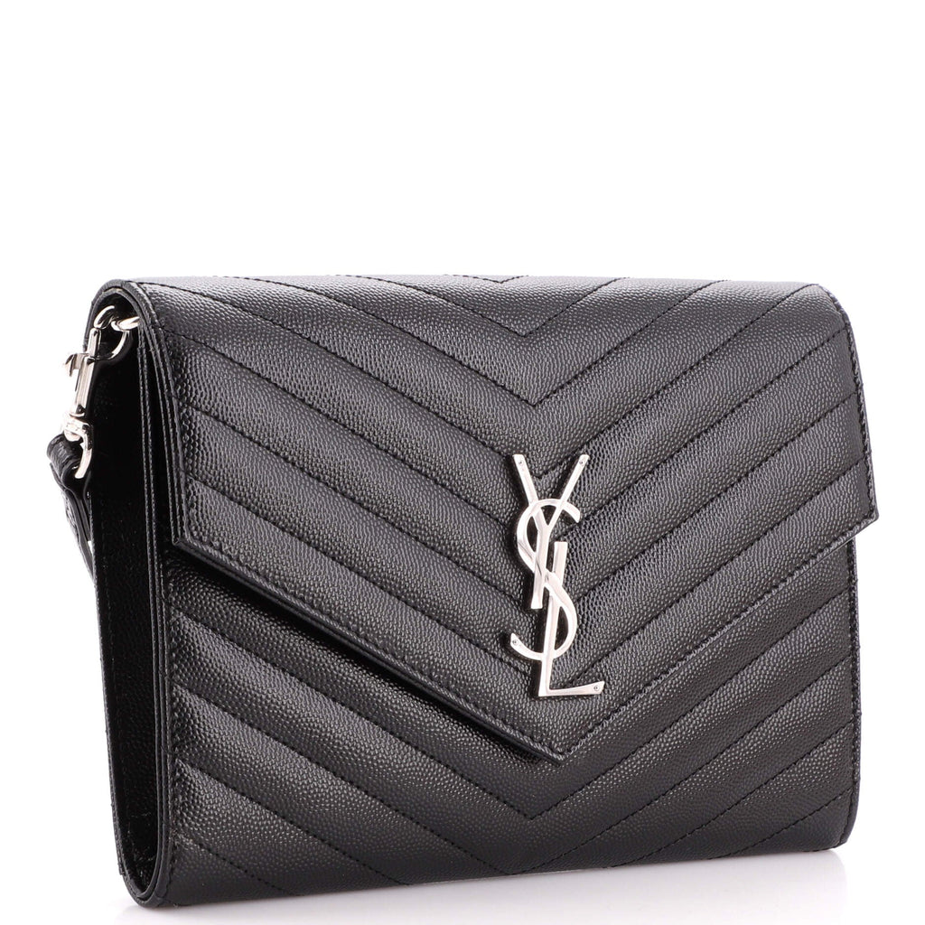 Classic Monogram Envelope Wristlet Clutch Matelasse Chevron Leather