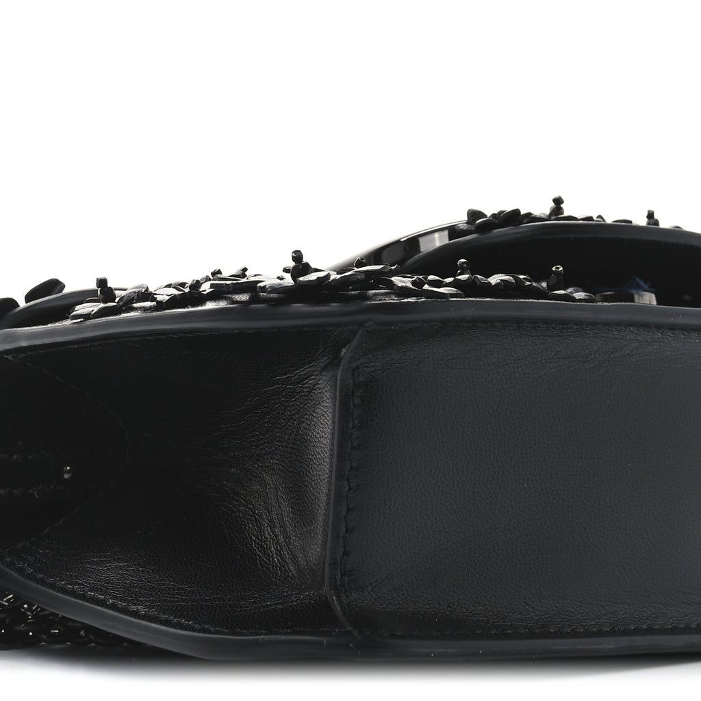 Calfskin Flower Embroidered Small Loco Shoulder Bag Black
