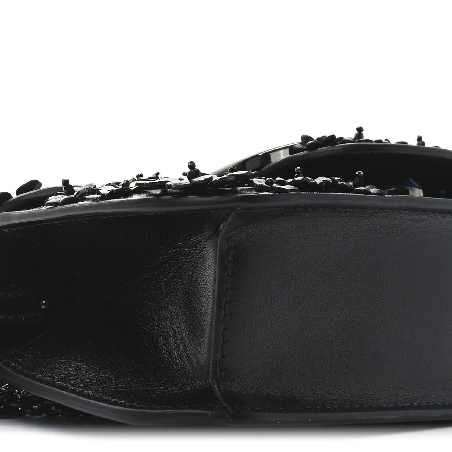 Calfskin Flower Embroidered Small Loco Shoulder Bag Black