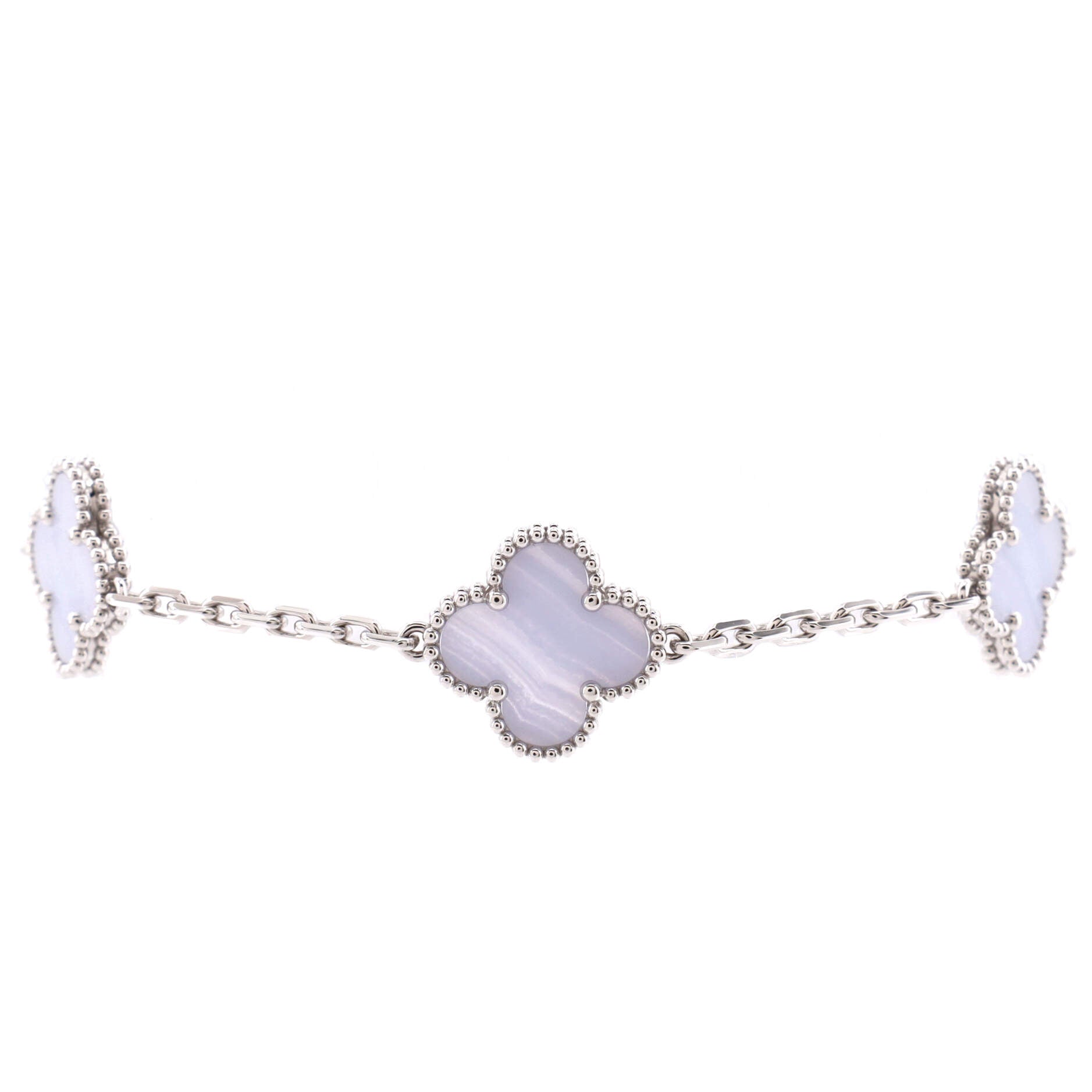 Vintage Alhambra 5 Motifs Bracelet 18K White Gold and Chalcedony
