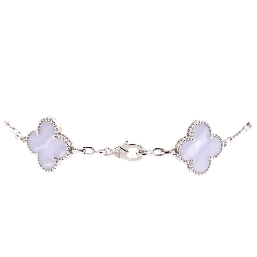 Vintage Alhambra 5 Motifs Bracelet 18K White Gold and Chalcedony