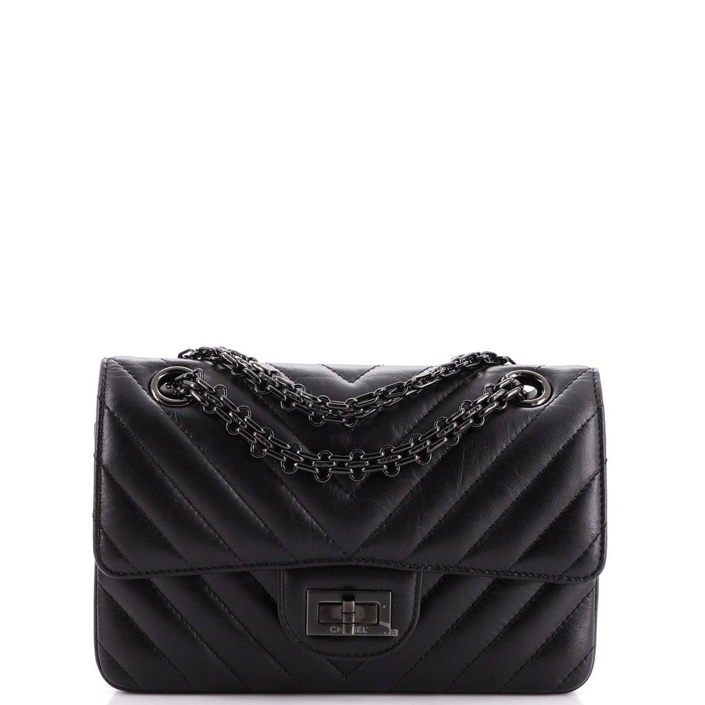 So Black Reissue 2.55 Flap Bag Chevron Aged Calfskin Mini