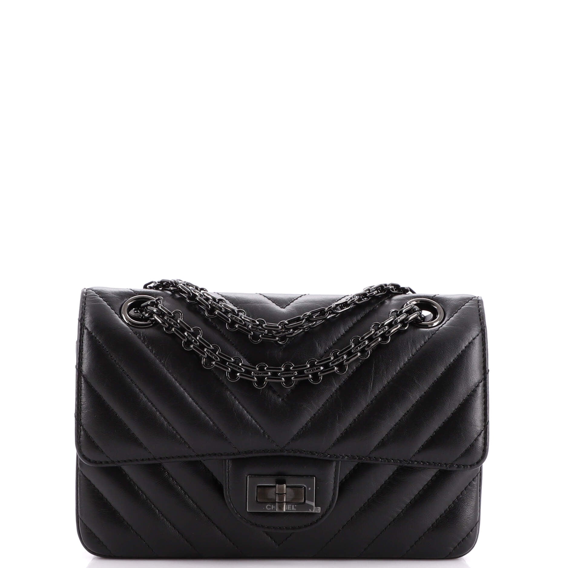 So Black Reissue 2.55 Flap Bag Chevron Aged Calfskin Mini