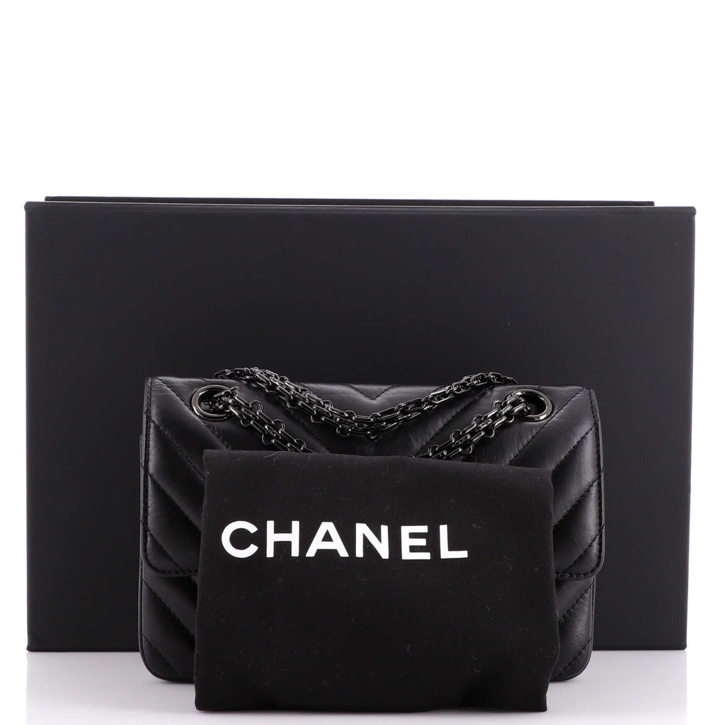 So Black Reissue 2.55 Flap Bag Chevron Aged Calfskin Mini