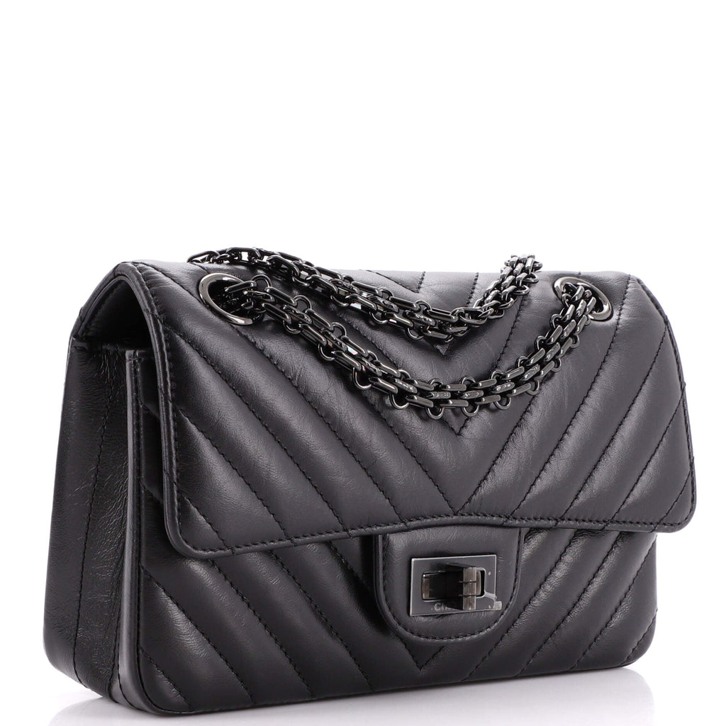 So Black Reissue 2.55 Flap Bag Chevron Aged Calfskin Mini