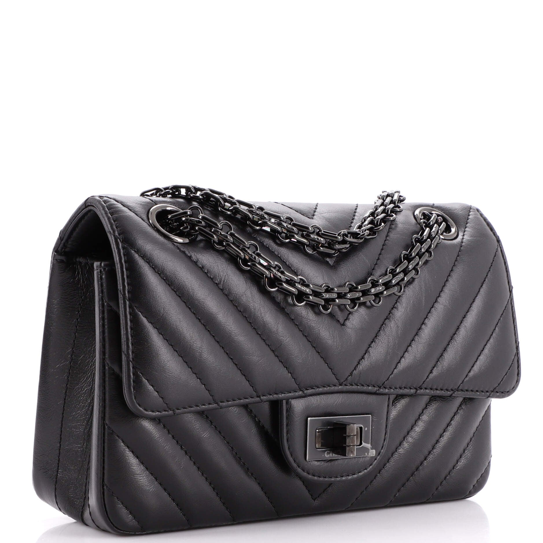 So Black Reissue 2.55 Flap Bag Chevron Aged Calfskin Mini