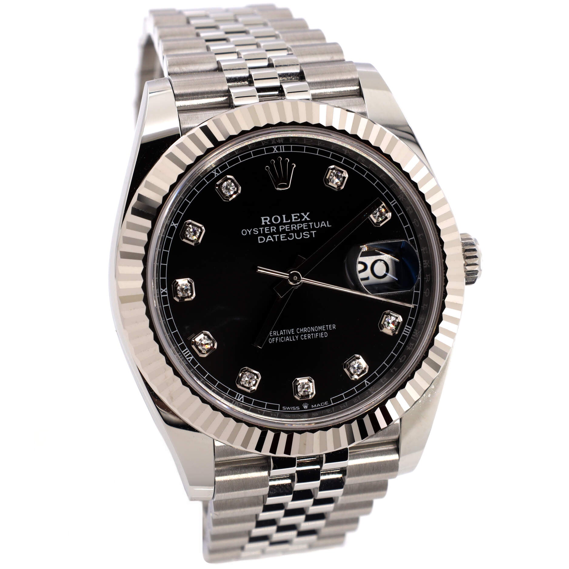 Oyster Perpetual Datejust Automatic Watch Stainless Steel and White Gold with Diamond Markers 41