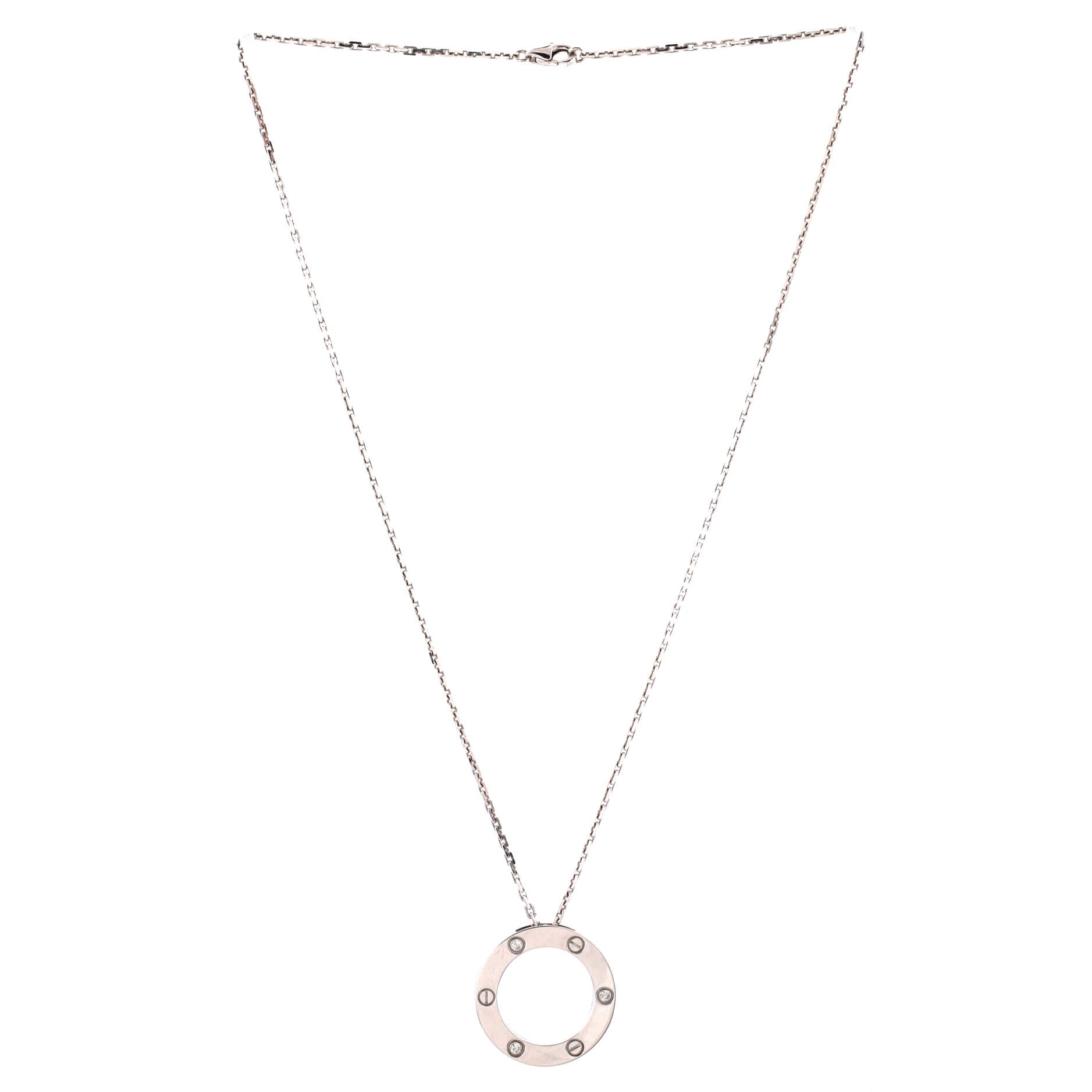 3 Diamonds Love Pendant Necklace 18K White Gold and Diamonds