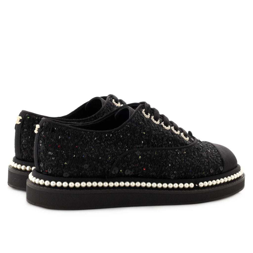 Women's CC Cap Toe Platform Sneakers Sequin Embellished Tweed with Pearls