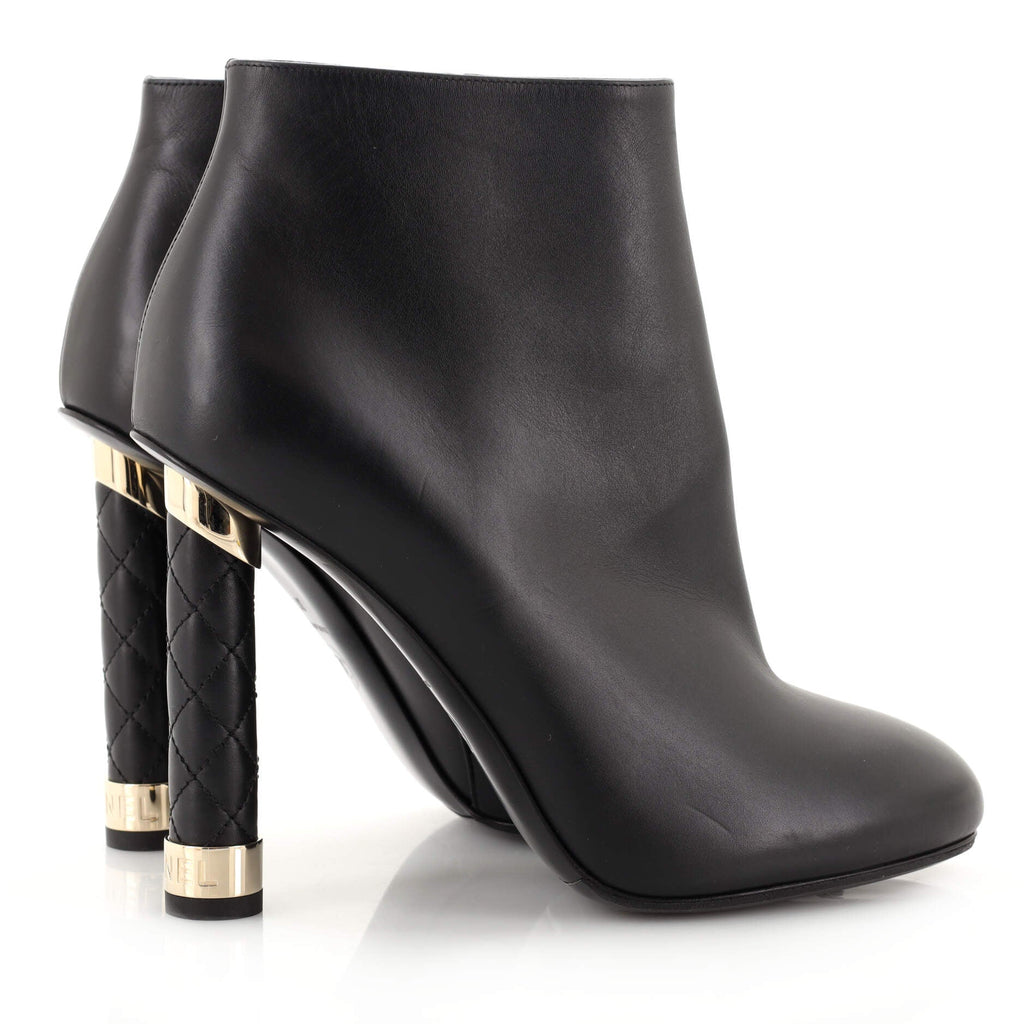 Women's CC Heeled Ankle Boots Leather with Quilted Detail