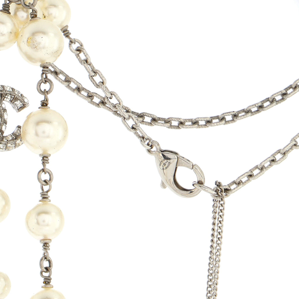 CC Station Long Necklace Metal with Faux Pearls and Crystals